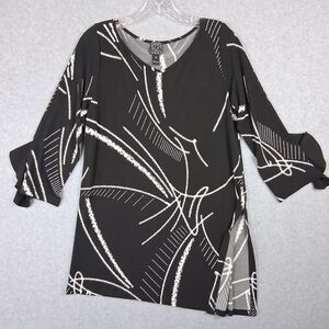 Clara Sun Woo Womens Top XS Black White Asymmetric Artsy Slinky Geometric Print